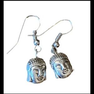 Sterling Silver Buddha Head Dangle 3D Earrings NEW